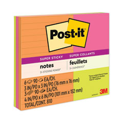 Post-it® Notes Super Sticky Pads in Energy Boost Collection Colors, (6) Unruled 3" x 3" Pads, (3) Note Ruled 4" x 6" Pads, 90 Sheets/Pad, 9 Pads/Set