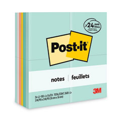 Post-it® Notes Original Pads in Beachside Cafe Collection Colors, Value Pack, 3" x 3", 100 Sheets/Pad, 24 Pads/Pack