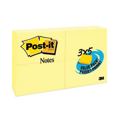 Post-it® Notes Original Pads in Canary Yellow, Value Pack, 3" x 5", 100 Sheets/Pad, 24 Pads/Pack