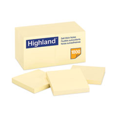 Highland™ Self-Stick Notes, 3" x 3", Yellow, 100 Sheets/Pad, 18 Pads/Pack