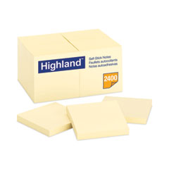 Highland™ Self-Stick Notes, 3" x 3", Yellow, 100 Sheets/Pad, 24 Pads/Pack