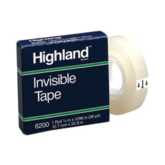Highland™ Invisible Permanent Mending Tape, 1" Core, 0.5" x 36 yds, Clear