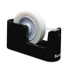 Scotch® Heavy Duty Weighted Desktop Tape Dispenser with One Roll of Tape, 1" and 3" Cores, ABS, Black