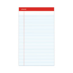 Universal® Perforated Ruled Writing Pads, Wide/Legal Rule, Red Headband, 50 White 8.5 x 14 Sheets, Dozen