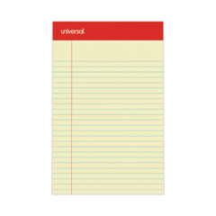 Universal® Perforated Ruled Writing Pads, Narrow Rule, Red Headband, 50 Canary-Yellow 5 x 8 Sheets, Dozen