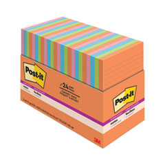 Post-it® Notes Super Sticky Pads in Energy Boost Collection Colors, Note Ruled, 4" x 6", 45 Sheets/Pad, 24 Pads/Pack