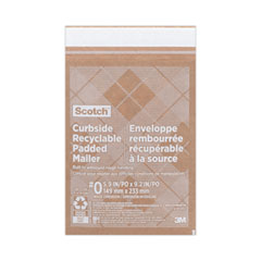 Scotch™ Curbside Recyclable Padded Mailer, #0, Bubble Cushion, Self-Adhesive Closure, 7 x 11.25, Natural Kraft, 100/Carton