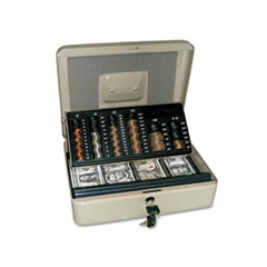 SecurIT® 3-in-1 Cash-Change-Storage Steel Security Box w/Key Lock, Pebble Beige