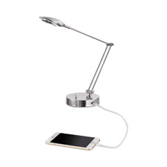 Alera® Adjustable LED Task Lamp with USB Port, 11"w x 6.25"d x 26"h, Brushed Nickel