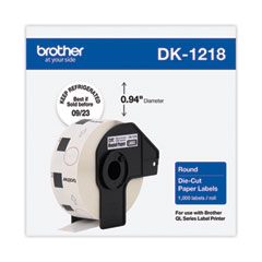 Brother Die-Cut Round Paper Labels, 0.94" dia, White, 1,000 Labels/Roll
