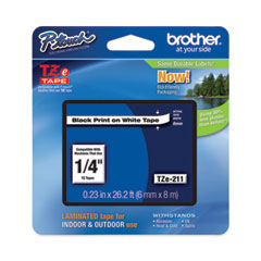 Brother P-Touch® TZe Standard Adhesive Laminated Labeling Tape, 0.23" x 26.2 ft, Black on White