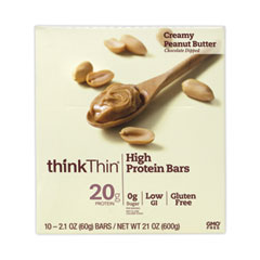 thinkThin® High Protein Bars, Creamy Peanut Butter, 2.1 oz Bar, 10 Bars/Carton, Delivered in 1-4 Business Days