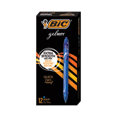 BIC® Gel-ocity Quick Dry Gel Pen, Retractable, Medium 0.7 mm, Blue Ink, Blue Barrel, Dozen