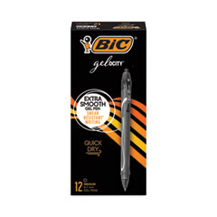 BIC® Gel-ocity Quick Dry Gel Pen, Retractable, Medium 0.7 mm, Black Ink, Black Barrel, Dozen