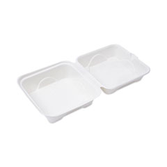 Eco-Products® Bagasse Hinged Clamshell Containers, 6 x 6 x 3, White, Sugarcane, 50/Pack, 10 Packs/Carton