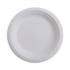 Eco-Products® Renewable and Compostable Sugarcane Dinnerware, Plate, 10" dia, Natural White, 50/Pack