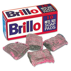 Brillo® Hotel Size Steel Wool Soap Pad, 4 x 4, Charcoal/Pink,10/Pack, 120/Carton