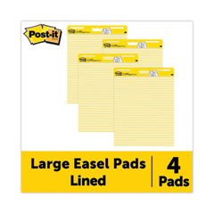 Post-it® Easel Pads Super Sticky Vertical-Orientation Self-Stick Easel Pad Value Pack, Presentation Format (1.5" Rule), 25 x 30, Yellow, 30 Sheets, 4/Carton
