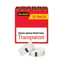 Scotch® Transparent Tape, 1" Core, 0.75" x 83.33 ft, Transparent, 12/Pack