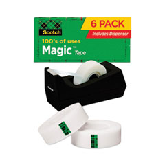 Scotch® Magic Tape Desktop Dispenser Value Pack, 1" Core, 0.75" x 83.33 ft, Clear, 6/Pack
