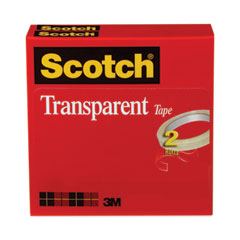 Scotch® Transparent Tape, 3" Core, 0.5" x 72 yds, Transparent, 2/Pack