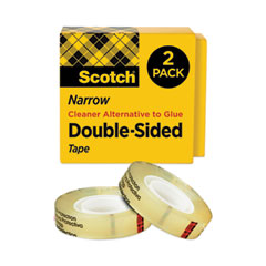 Scotch® Double-Sided Tape, 3" Core, 0.5" x 36 yds, Clear, 2/Pack
