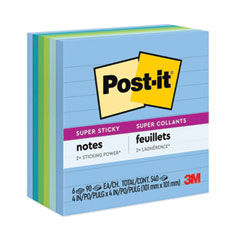 Post-it® Notes Super Sticky Recycled Notes in Oasis Collection Colors, Note Ruled, 4 x 4, 90 Sheets/Pad, 6 Pads/Pack