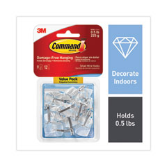 Command™ Clear Hooks and Strips, Small, Plastic/Metal, 0.5 lb, 9 Hooks and 12 Strips/Pack