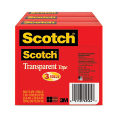 Scotch® Transparent Tape, 3" Core, 1" x 72 yds, Transparent, 3/Pack