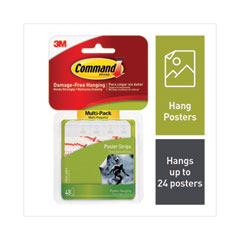 Command™ Poster Strips Value Pack, Removable, Holds Up to 1 lb, 0.63 x 1.75, White, 48/Pack