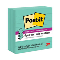 Post-it® Pop-up Notes Super Sticky Pop-up Notes Refill, Note Ruled, 4" x 4", Aqua Wave, 90 Sheets/Pad, 5 Pads/Pack