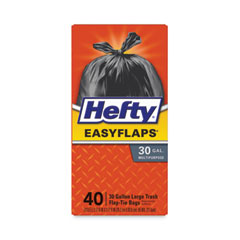 Hefty® Easy Flaps Trash Bags, 30 gal, 1.05 mil, 30" x 33", Black, 40/Box