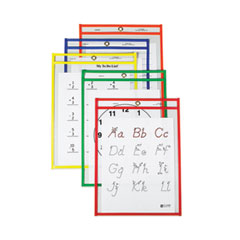 C-Line® Reusable Dry Erase Pockets, 9 x 12, Assorted Primary Colors, 25/Box
