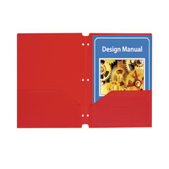 C-Line® Two-Pocket Heavyweight Poly Portfolio Folder, 3-Hole Punch, 11 x 8.5, Red, 25/Box