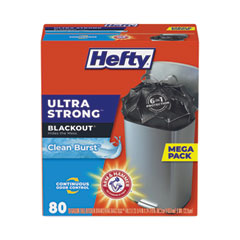 Hefty® Ultra Strong BlackOut Tall-Kitchen Drawstring Bags, 13 gal, 0.9 mil, 23.75" x 24.88", Black, 240/Carton