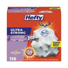 Hefty® Ultra Strong Scented Tall White Kitchen Bags, 13 gal, 0.9 mil, 23.75" x 24.88", White, 110 Bags/Box, 3 Boxes/Carton