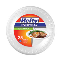 Hefty® Soak Proof Tableware, Foam Plates, 10.25" dia, White, 25/Pack 10 Packs/Carton