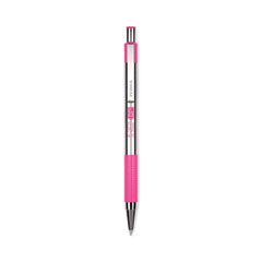 Zebra® F-301 Ballpoint Pen, Retractable, Fine 0.7 mm, Black Ink, Stainless Steel/Pink Barrel