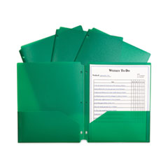 C-Line® Two-Pocket Heavyweight Poly Portfolio Folder, 3-Hole Punch, 11 x 8.5, Green, 25/Box