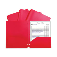 Two-Pocket Heavyweight Poly Portfolio Folder, 3-Hole Punch, 11 x 8.5, Red, 25/Box