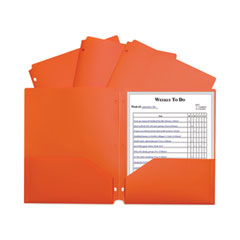 C-Line® Two-Pocket Heavyweight Poly Portfolio Folder, 3-Hole Punch, 11 x 8.5, Orange, 25/Box