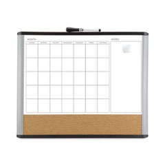 U Brands 3N1 Magnetic Mod Dry Erase Board, Monthly Calendar, 20 x 16, White Surface, Gray/Black Plastic Frame