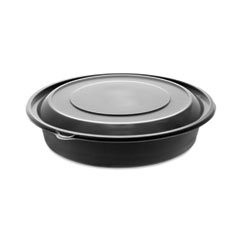 Pactiv Evergreen EarthChoice MealMaster Container with Lid, 48 oz, 10.13" Diameter x 2.13"h, 1-Compartment, Black/Clear, 150/Carton