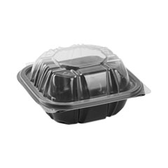 Pactiv Evergreen EarthChoice Vented Dual Color Microwavable Hinged Lid Container, 1-Compartment, 16 oz, 6 x 6 x 3, Black/Clear, 321/Carton