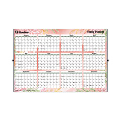 Blueline® Yearly Laminated Wall Calendar, Autumn Leaves Watercolor Artwork, 36 x 24, White/Sand/Orange Sheets, 12-Month (Jan-Dec): 2023