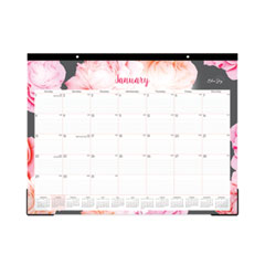 Blue Sky® Joselyn Desk Pad, Rose Artwork, 22 x 17, White/Pink/Peach Sheets, Black Binding, Clear Corners, 12-Month (Jan-Dec): 2024