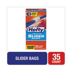 Hefty® Slider Bags, 1 qt, 2.5 mil, 7" x 8", Clear, 35/Box