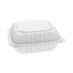 Pactiv Evergreen EarthChoice Vented Microwavable MFPP Hinged Lid Container, 8.5 x 8.5 x 3.1, White, 146/Carton