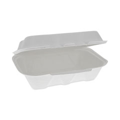 Pactiv Evergreen EarthChoice Bagasse Hinged Lid Container, Dual Tab Lock, 9.1 x 6.1 x 3.3, Natural, 150/Carton