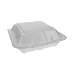 Dart Foam Hinged Lid Containers, 3-Compartment, 9.25 x 9.5 x 3, White, 200/Carton